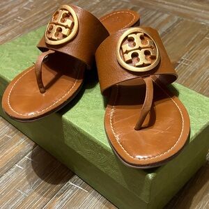 Tory Burch Brown Sandals with Gold Logo